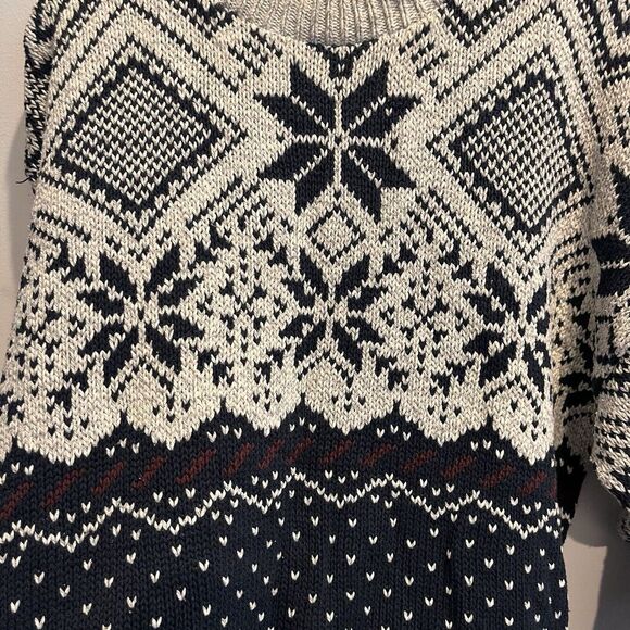 Vintage Gray Black Snowflake Knit Grandpa Sweater Mens XL Winter Cotton *Flaw - Picture 6 of 11